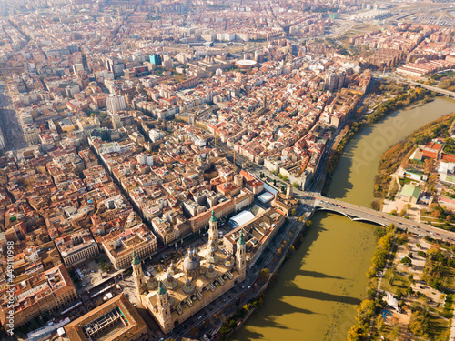 Aerial view of Saragossa with Cathedral Basilica of Our Lady, Spain