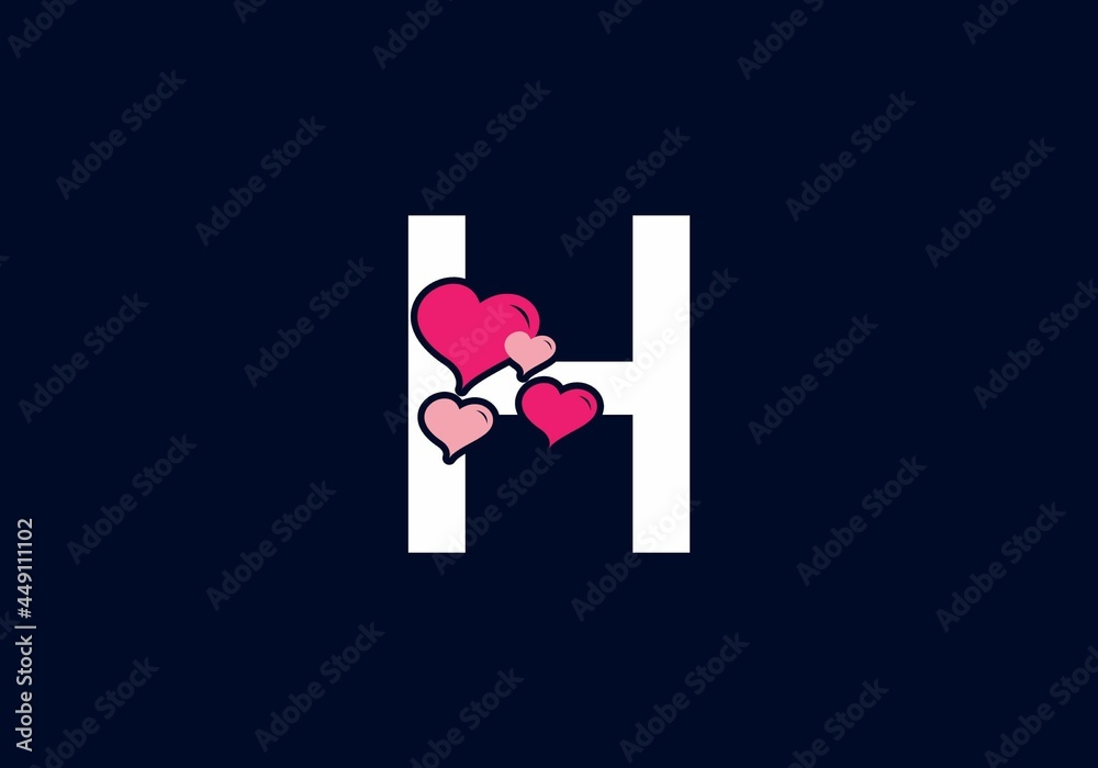 White pink color of H initial letter with love symbol