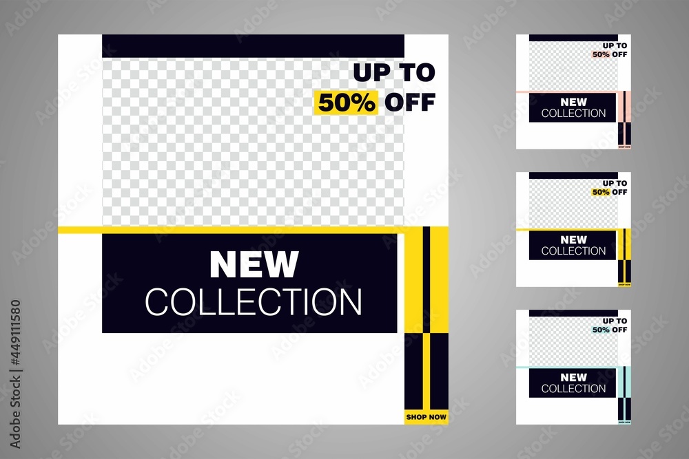 New set of editable minimal banner templates. Suitable for social media posts and web or internet ads. Vector illustration with photo college. New set of editable minimal banner templates. Suitable for social media posts and web or internet ads. Vector illustration with photo college.