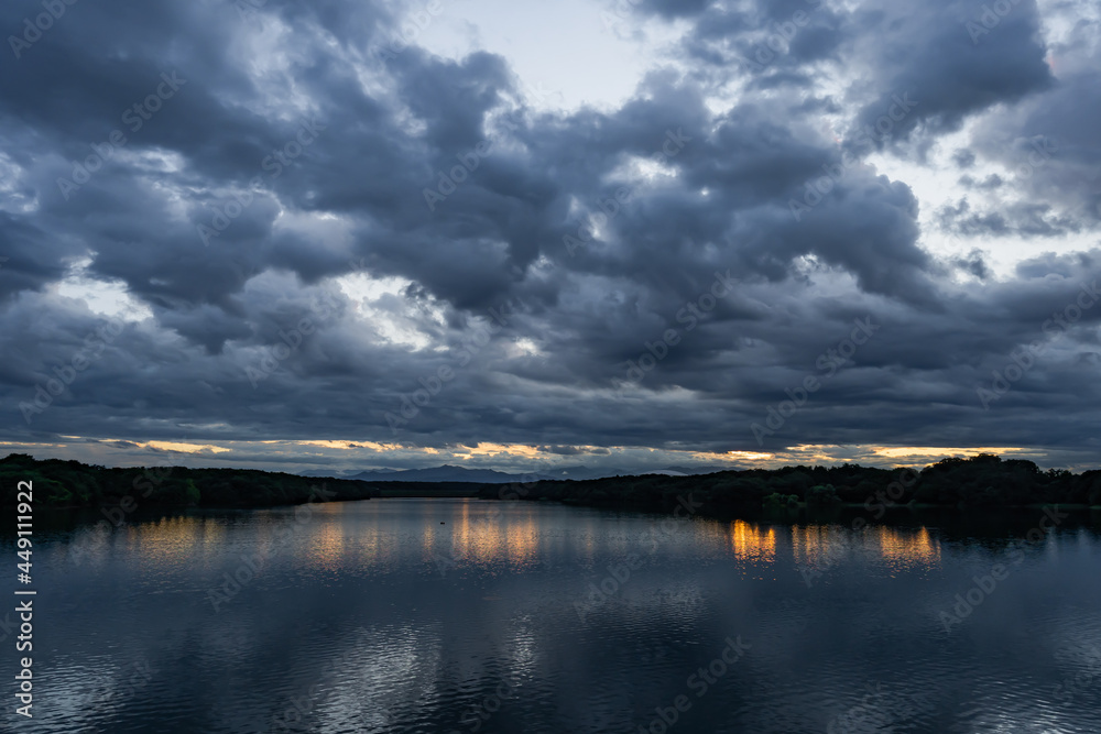 Cloudy Weather with Sunrise | Horizon lake | The Shadow Of The Clouds On The Water | Brighter Colours | No People  Japan lake