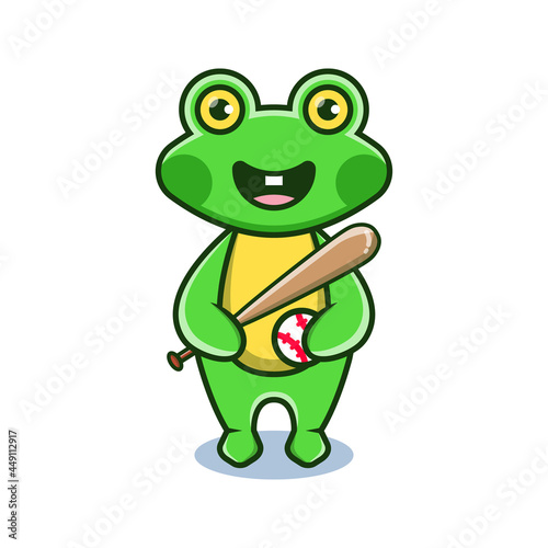 cute frog playing baseball