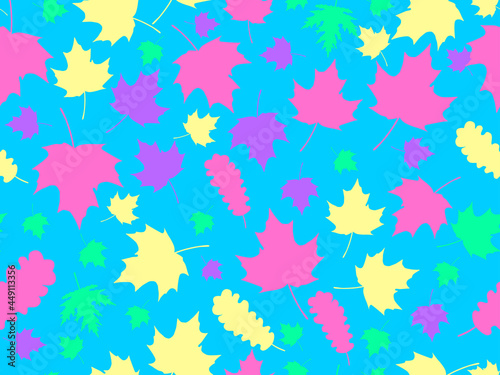 Autumn leaves seamless pattern. Colorful falling leaves  leaf fall. Oak and maple. Autumn background for printing  wrapping paper and advertising. Vector illustration