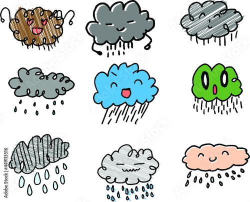 子供が描いた落書きの雨雲 セット