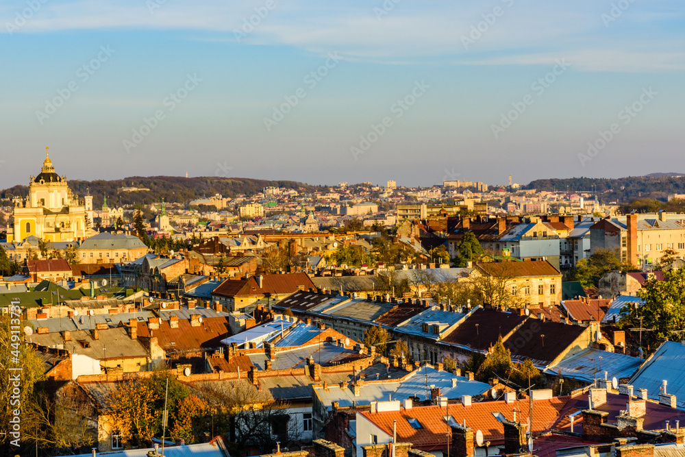 Lviv cityscape. View on city Lviv from the church of Sts. Olha and Elizabeth