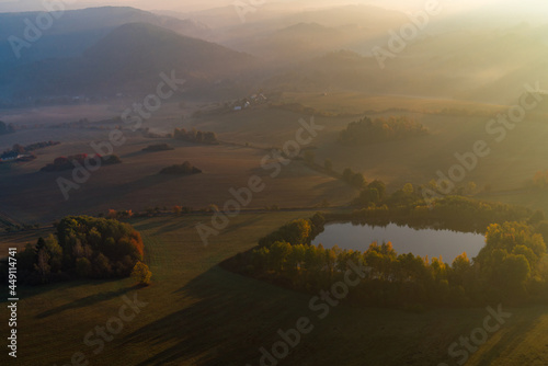 Autumn countryside scenery after sunrise, Czech republic. View from Semnicka rock