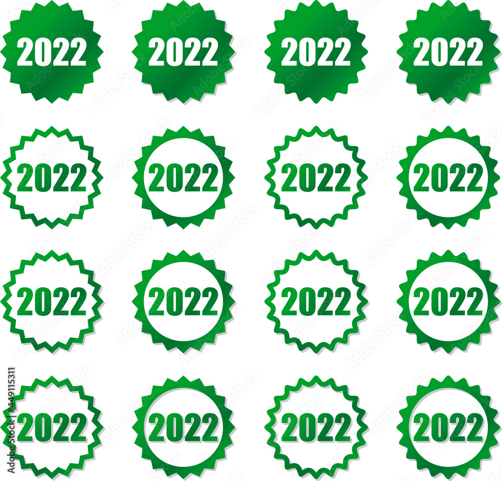 2022の数字が入った緑色グラデーションの歯車アイコンセット
