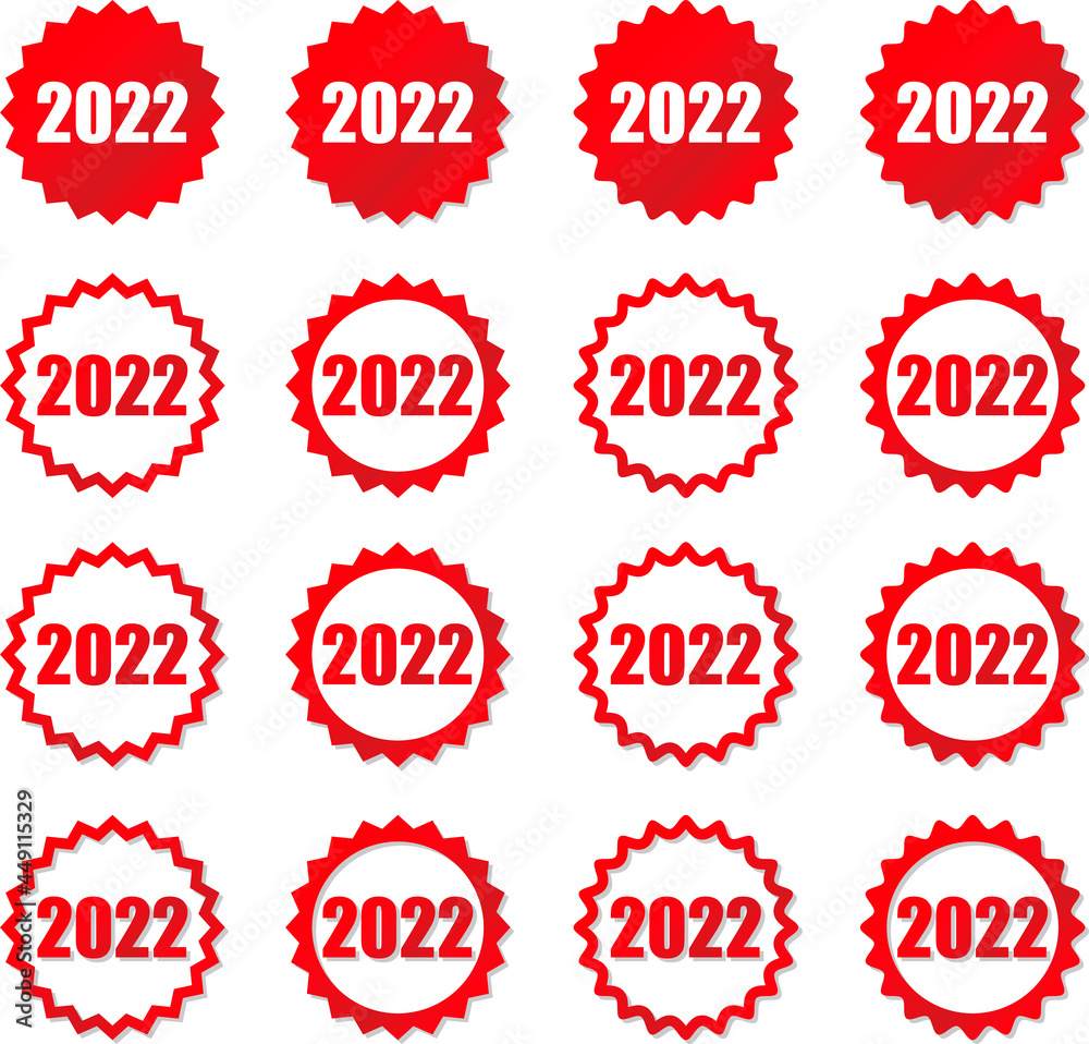 2022の数字が入った赤色グラデーションの歯車アイコンセット 2022の数字が入った赤色グラデーションの歯車アイコンセット