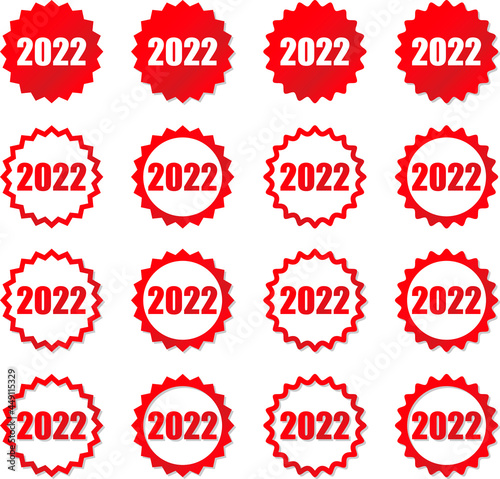 2022の数字が入った赤色グラデーションの歯車アイコンセット