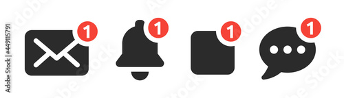 Notification icon set. New e-mail, new message icon. Social media chat notify communication. Vector illustration photo