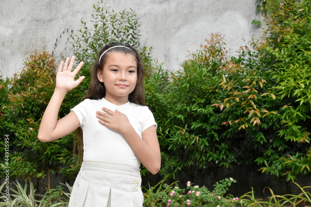 A Filipina Children Pledging Allegiance Outside A Filipina Children Pledging Allegiance Outside