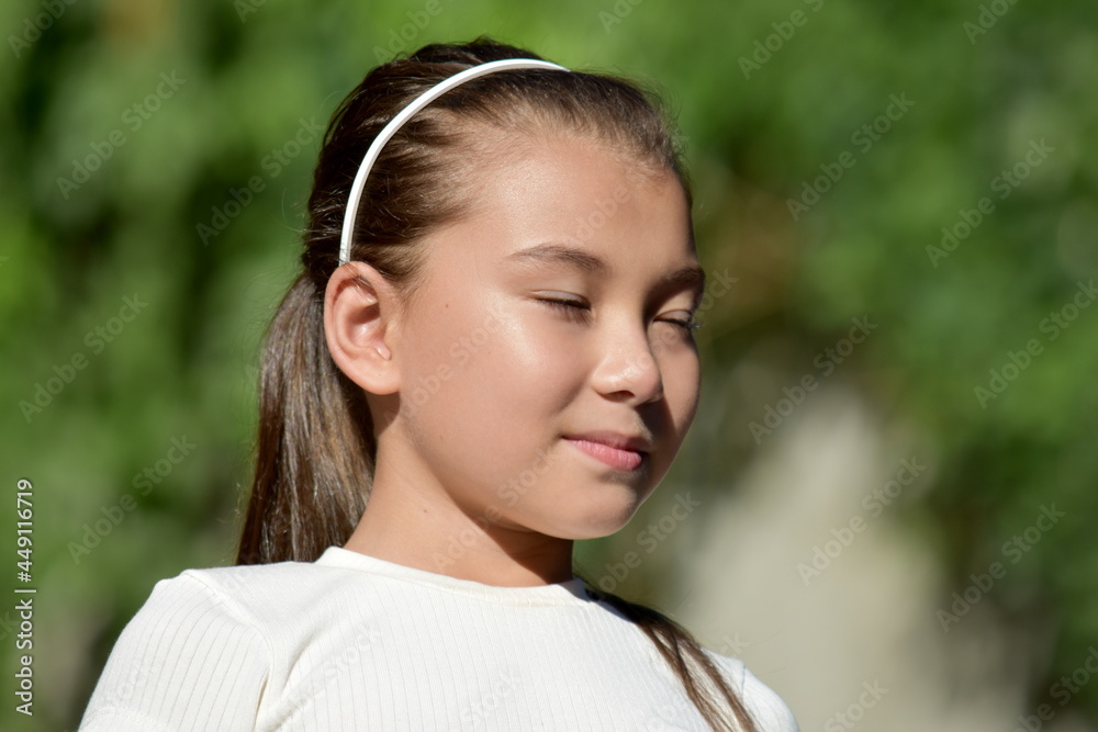 A Girl With Eyes Closed Outdoors A Girl With Eyes Closed Outdoors