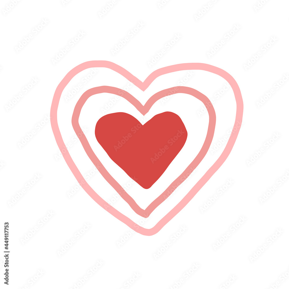 heart hand drawn. vector doodle. love, valentines day, card, sticker, icon, red, pink.