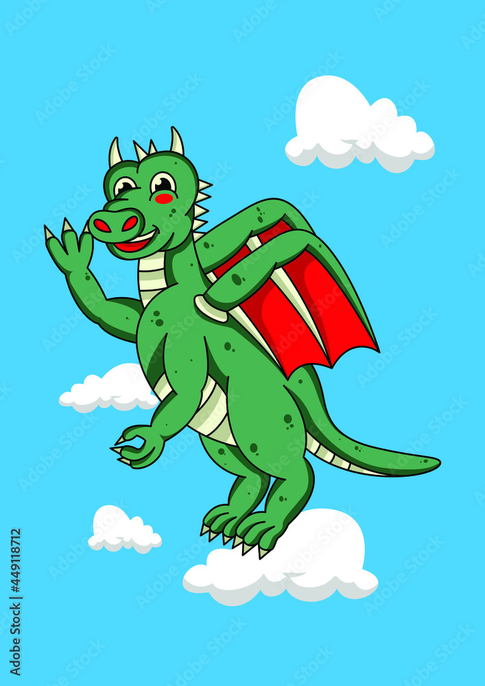 Obraz premium Funny dragon above the sky