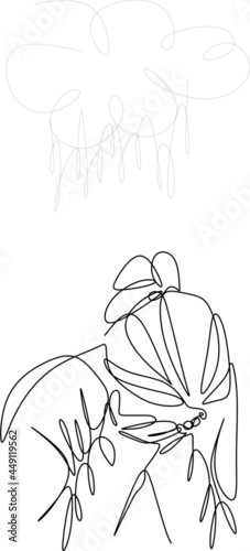 a continuous drawing of a young woman in despondency and a cloud and rain hanging over her. Depression of loneliness, of the spirit. A concept with mental disorders. World Suicide Prevention Day.