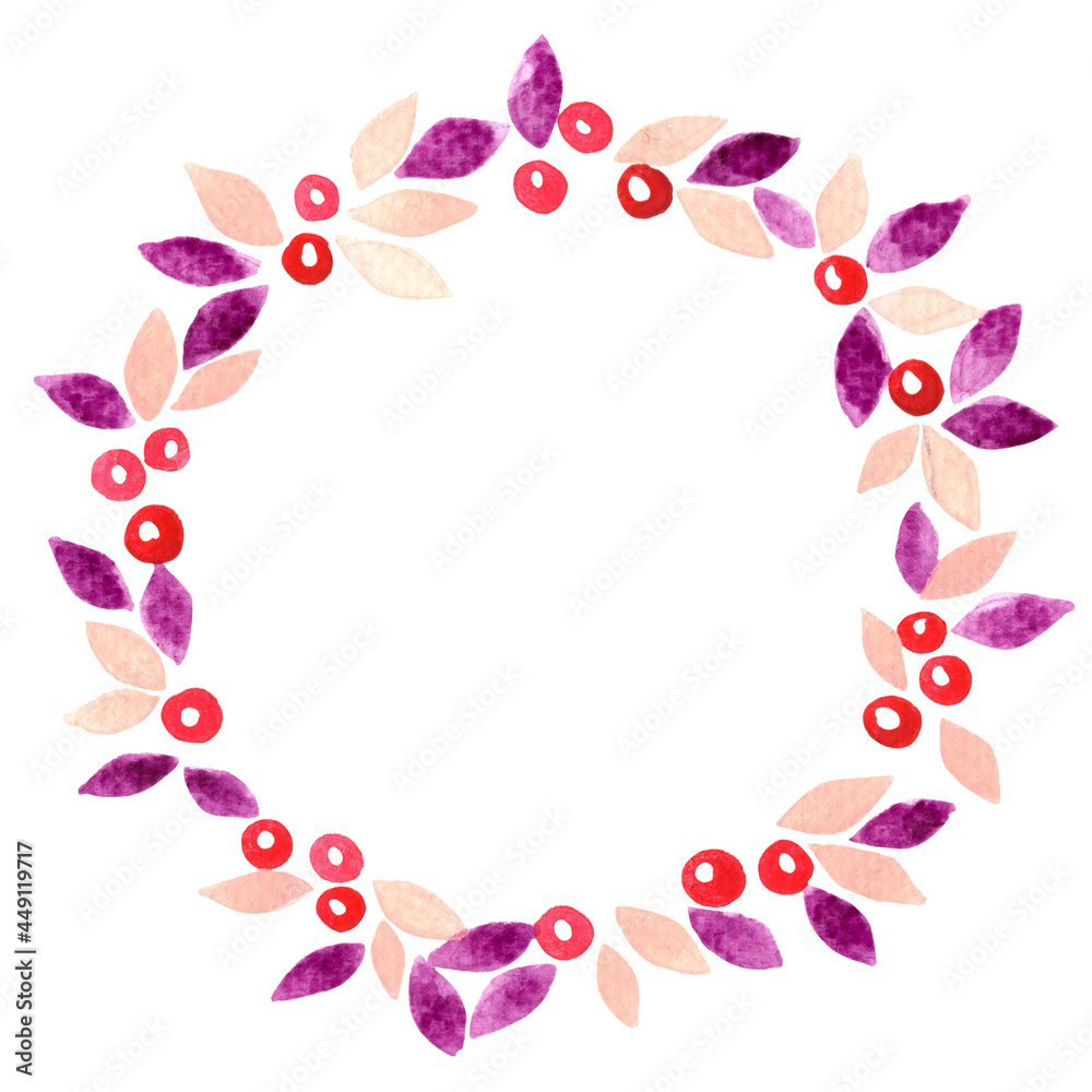 Mythical purple leaves and red berry wreath for decoration on fantasy natural theme and Christmas holiday festival. Mythical purple leaves and red berry wreath for decoration on fantasy natural theme and Christmas holiday festival.