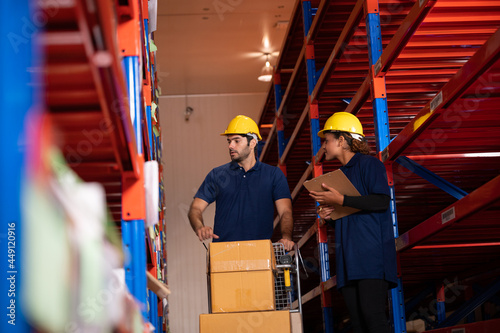 worker person working in warehouse, logistic transportation shipping industry storage, box , pallet shelf, business distribution job working in store, storehouse and good stock factory concept