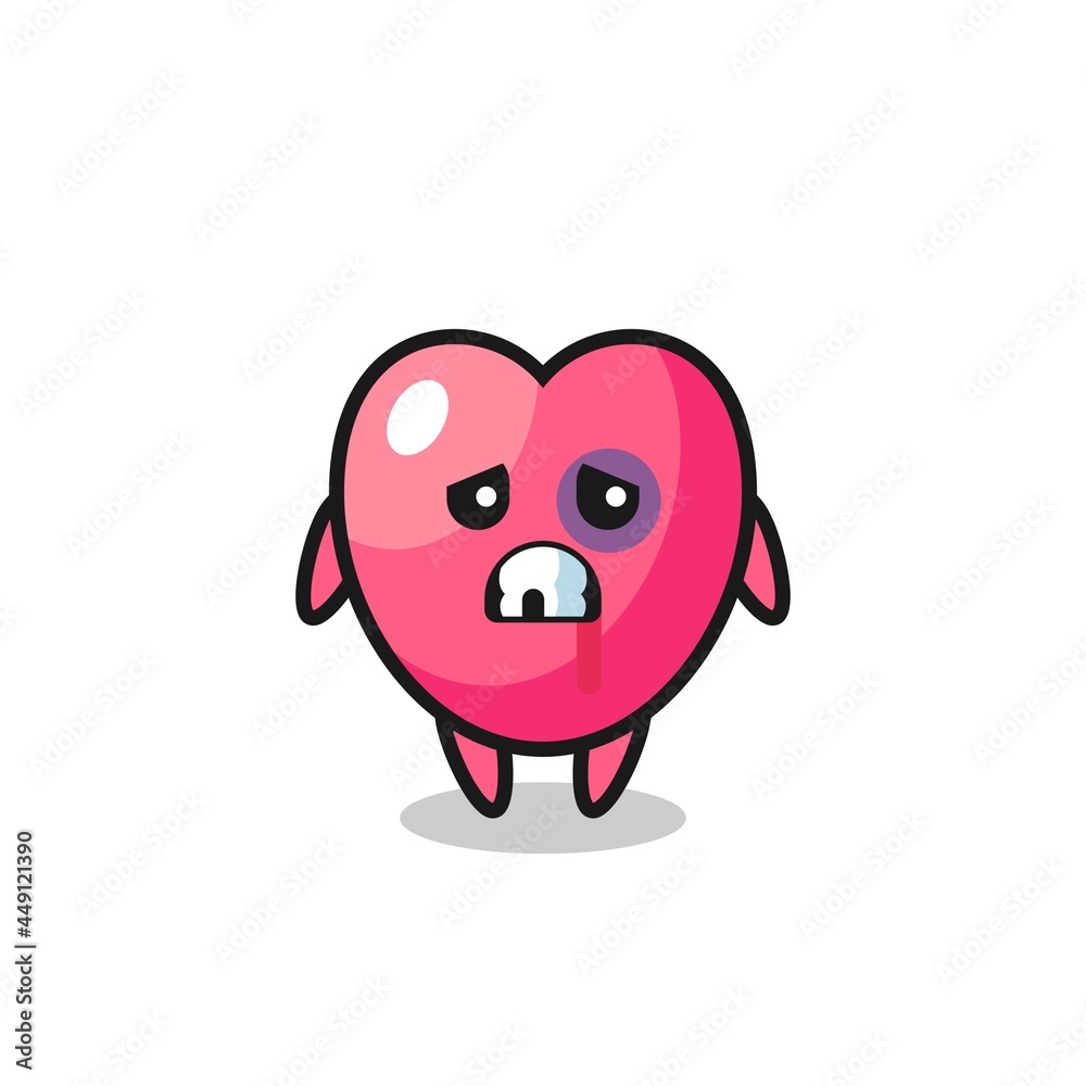 injured heart symbol character with a bruised face injured heart symbol character with a bruised face