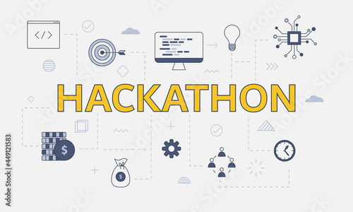 hackathon concept with icon set with big word or text on center