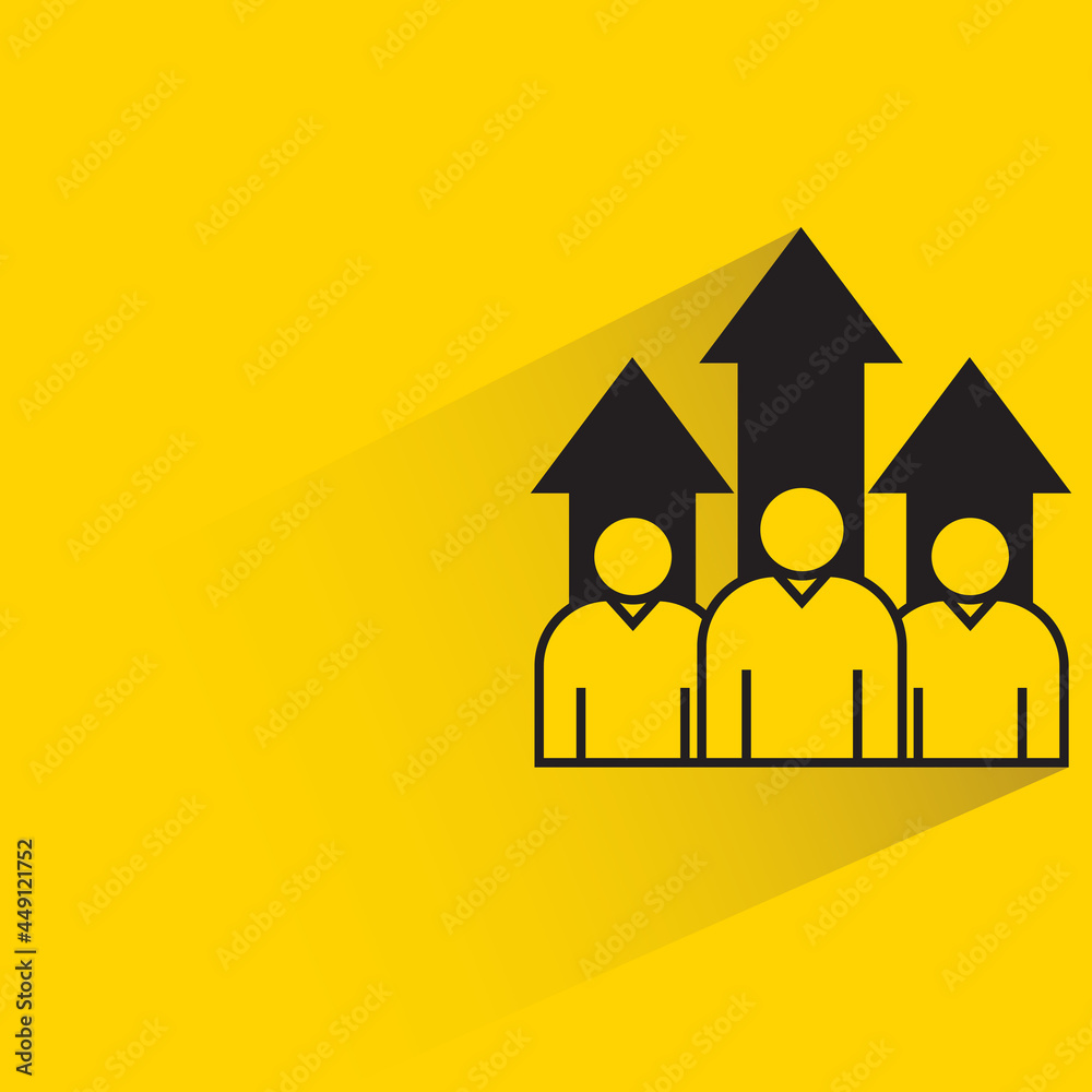 group of people and up arrows on yellow background group of people and up arrows on yellow background