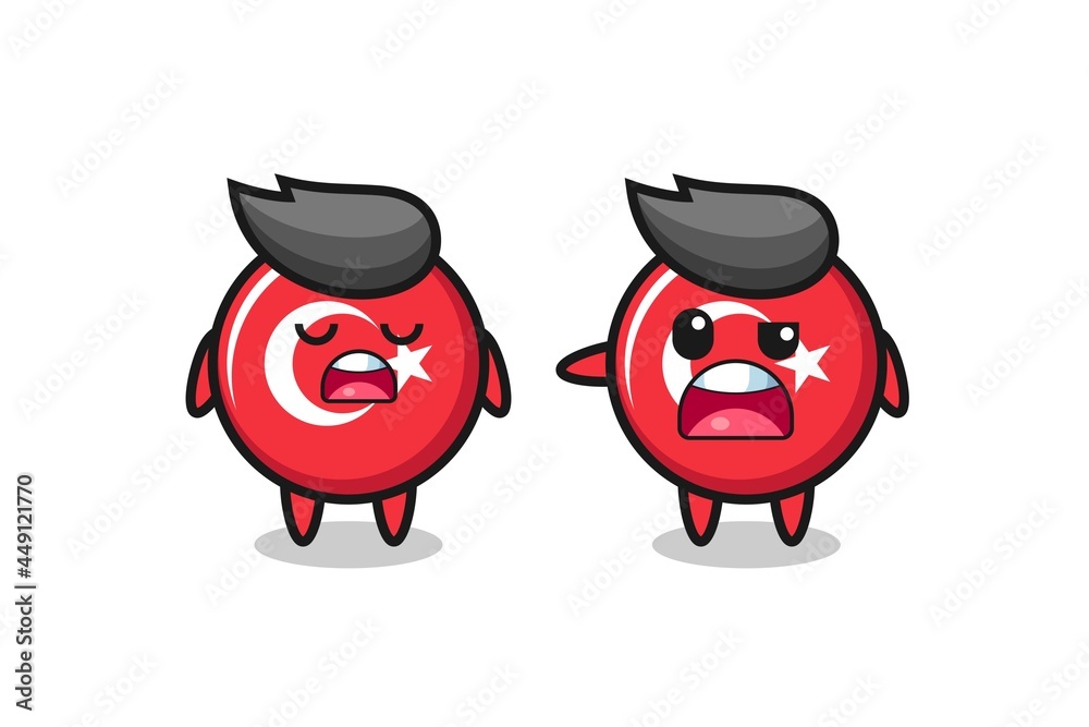 illustration of the argue between two cute turkey flag badge characters