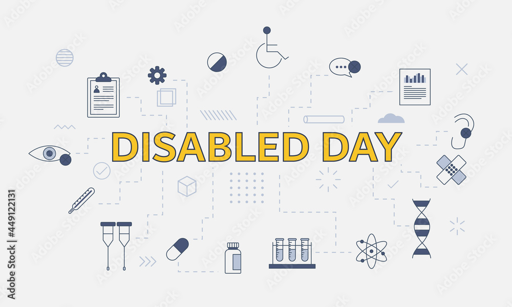 disabled day concept with icon set with big word or text on center disabled day concept with icon set with big word or text on center