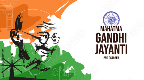 Quadro su tela Happy Gandhi Jayanti Abstract Illustration