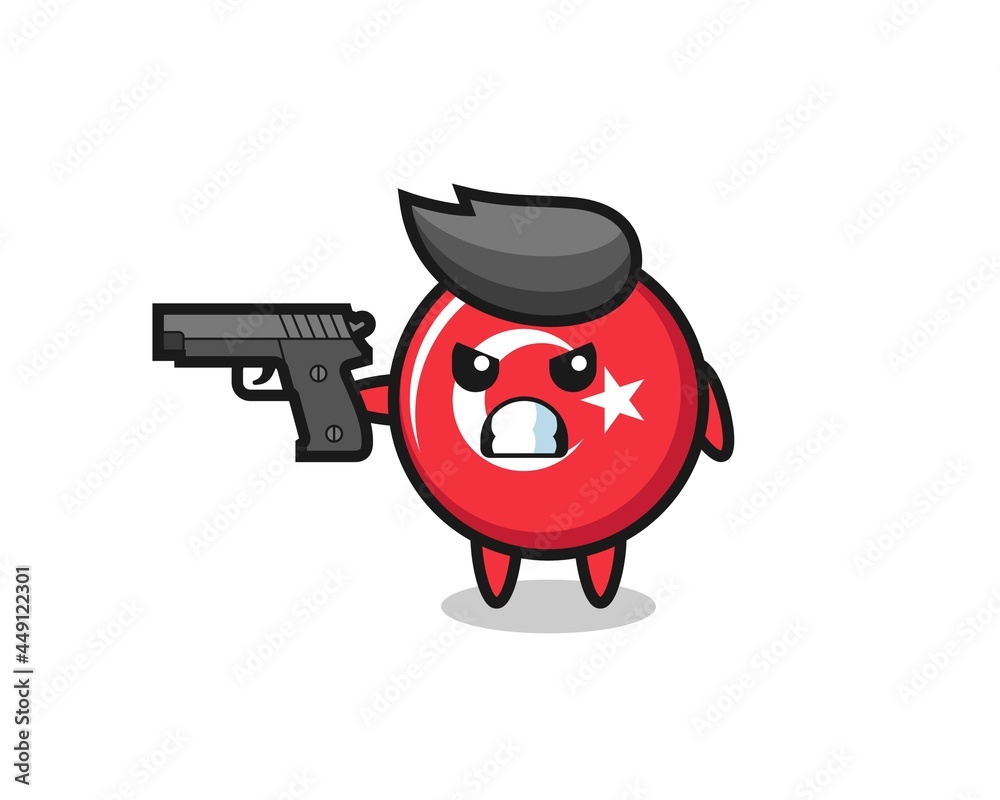 Obraz premium the cute turkey flag badge character shoot with a gun