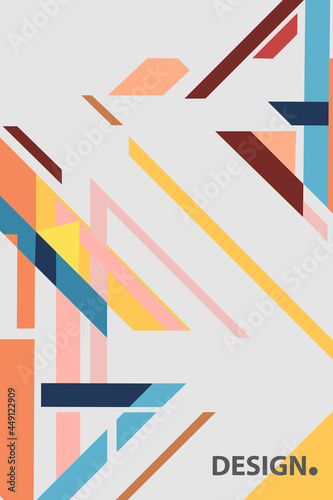 Minimalistic Modern Design, Creative Concept, Vertical Artwork with Modern Diagonal Triangle Abstract Background Geometric Element. Pastel Brown, Blue, Yellow and Red Color. Vector illustration