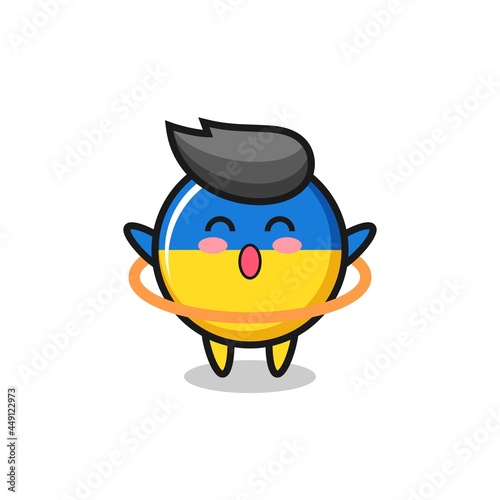 cute ukraine flag badge cartoon is playing hula hoop