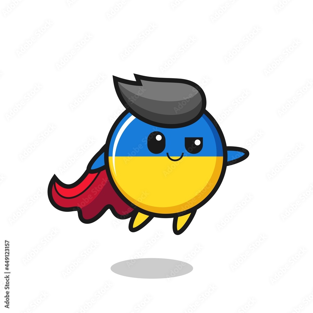 cute ukraine flag badge superhero character is flying