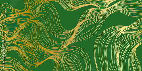 Vector art. Cover layout template. Golden wavy curved line background