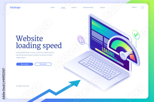 Website loading speed isometric landing page.