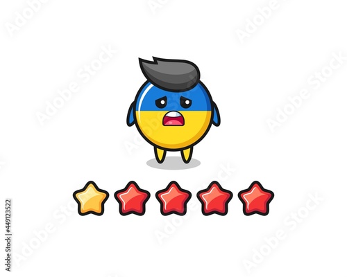 the illustration of customer bad rating, ukraine flag badge cute character with 1 star © heriyusuf