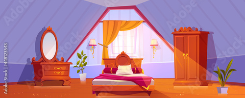 Attic bedroom or guest room interior mansard floor