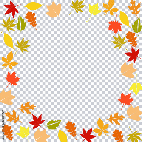 Falling Colorful Autumn Leaves on Transparent Background. Vector Illustration. EPS10