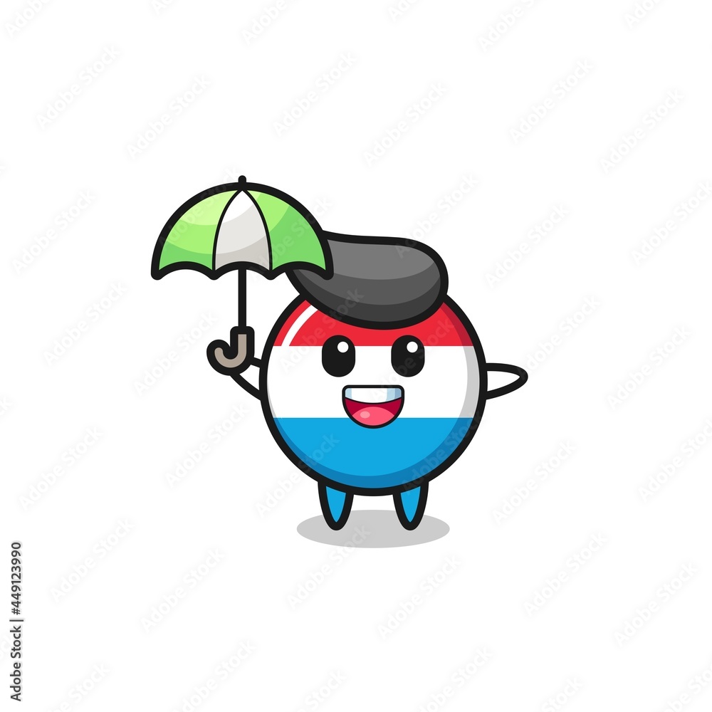 cute luxembourg flag badge illustration holding an umbrella