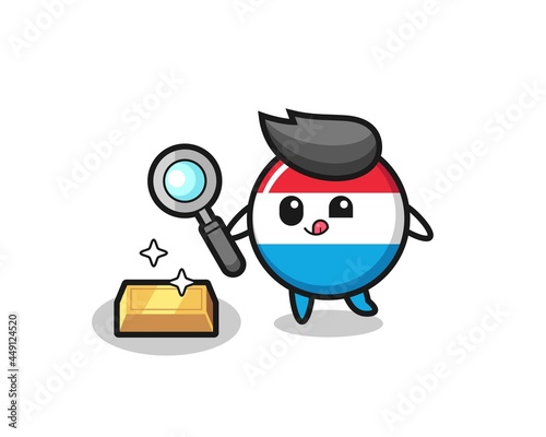 luxembourg flag badge character is checking the authenticity of the gold bullion