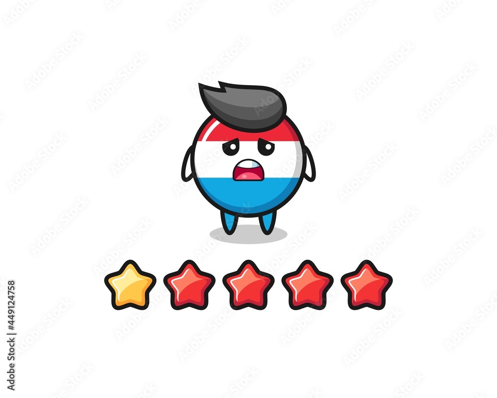 the illustration of customer bad rating, luxembourg flag badge cute character with 1 star
