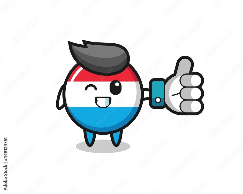 cute luxembourg flag badge with social media thumbs up symbol