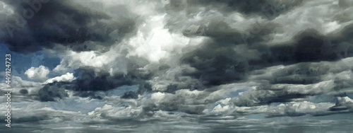 Panoramic view of the gray sky. Gloomy weather. Artistic work