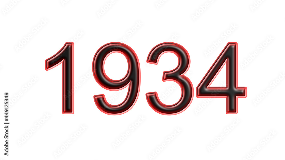 red 1934 number 3d effect white background red 1934 number 3d effect white background