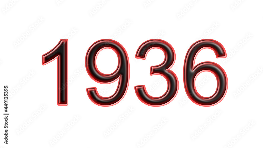 red 1936 number 3d effect white background red 1936 number 3d effect white background