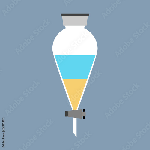 Vector illustration of a separating funnel with different coloured solution. photo