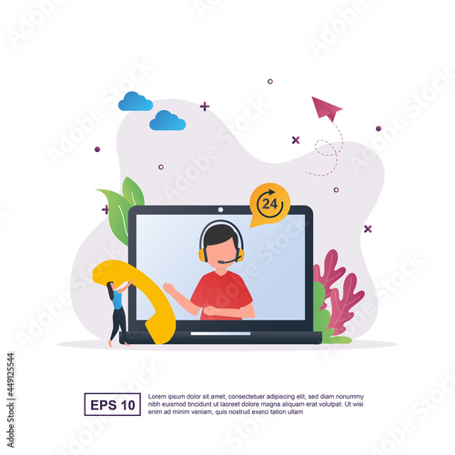 customer service concept with a 24-hour logo and a person picking up the phone.