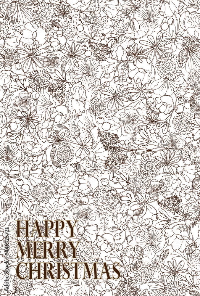 Christmas シンプルライン 線画 ナチュラル 美しい線画のボタニカル背景素材 Simple Line Line Art Botanical Flower Brown Texture Simple Beautiful Natural Stock Illustration Adobe Stock