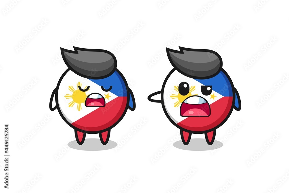 illustration of the argue between two cute philippines flag badge characters