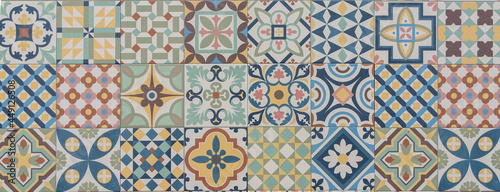 Photo classic panorama mosaic ceramic tile pattern azulejo vintage tiles panoramic bac