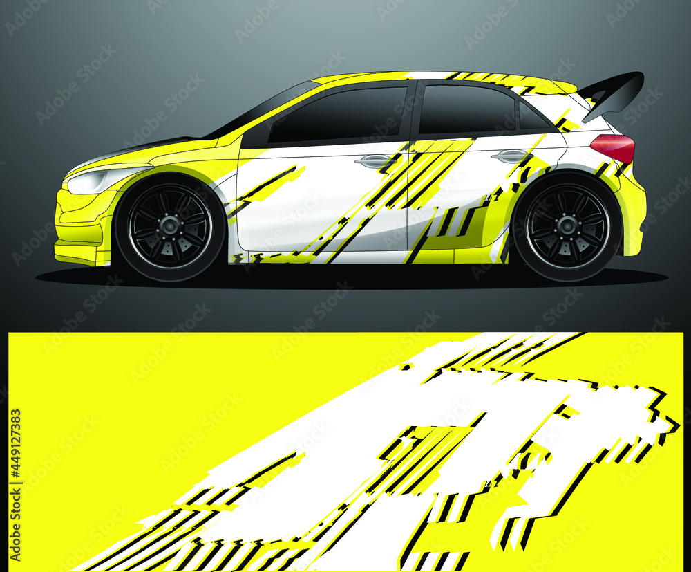 Fototapeta premium Rally car decal graphic wrap vector, abstract background