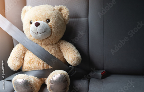 Teddy bear wearing seat belt for safety