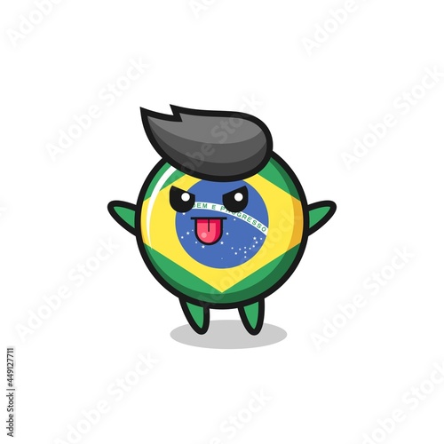 naughty brazil flag badge character in mocking pose